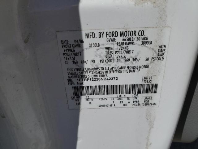 2006 Ford F150 VIN: 1FTRF12226NB42372 Lot: 56346194