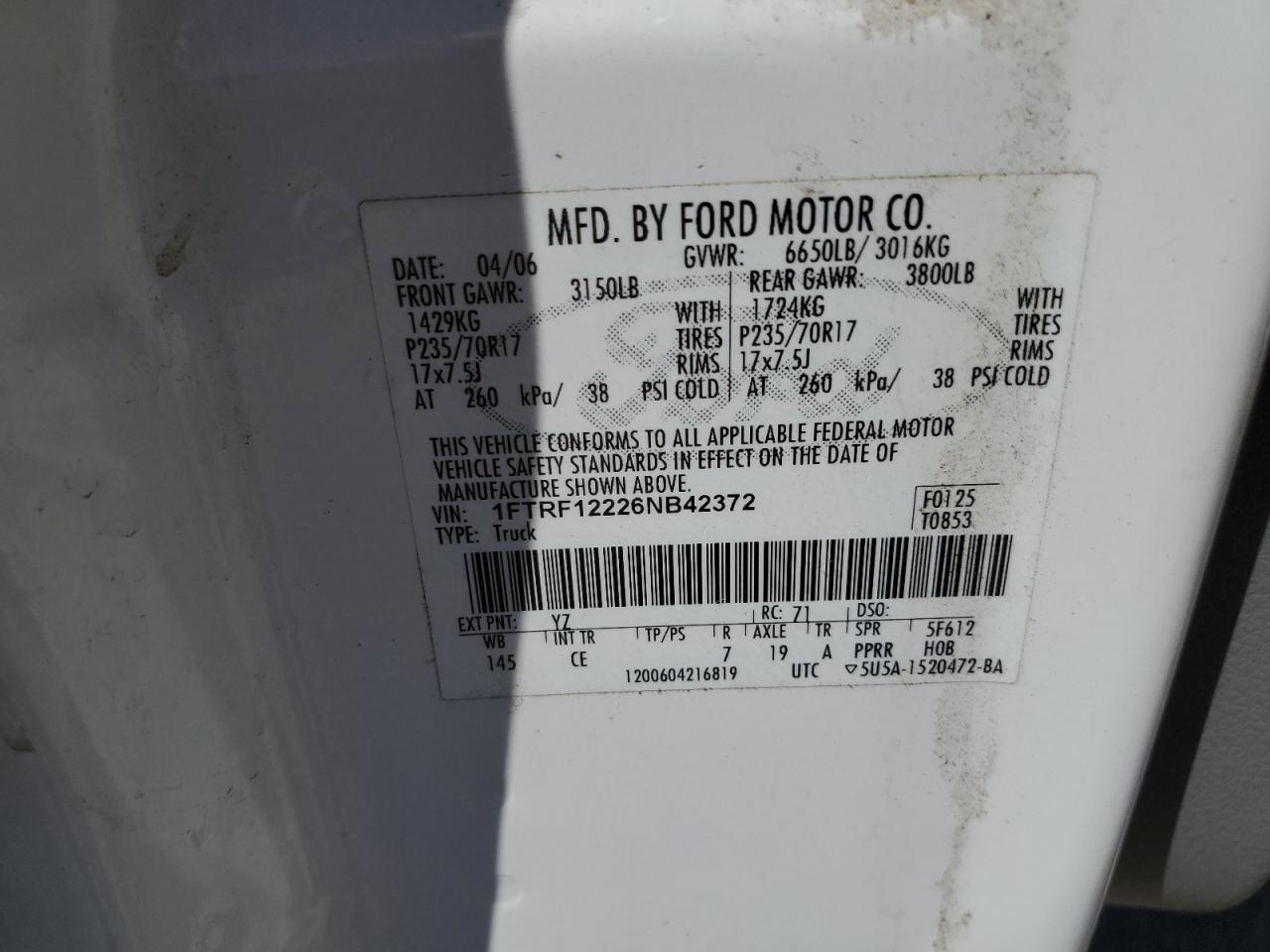 1FTRF12226NB42372 2006 Ford F150