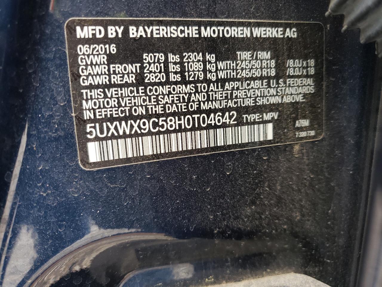 2017 BMW X3 xDrive28I vin: 5UXWX9C58H0T04642