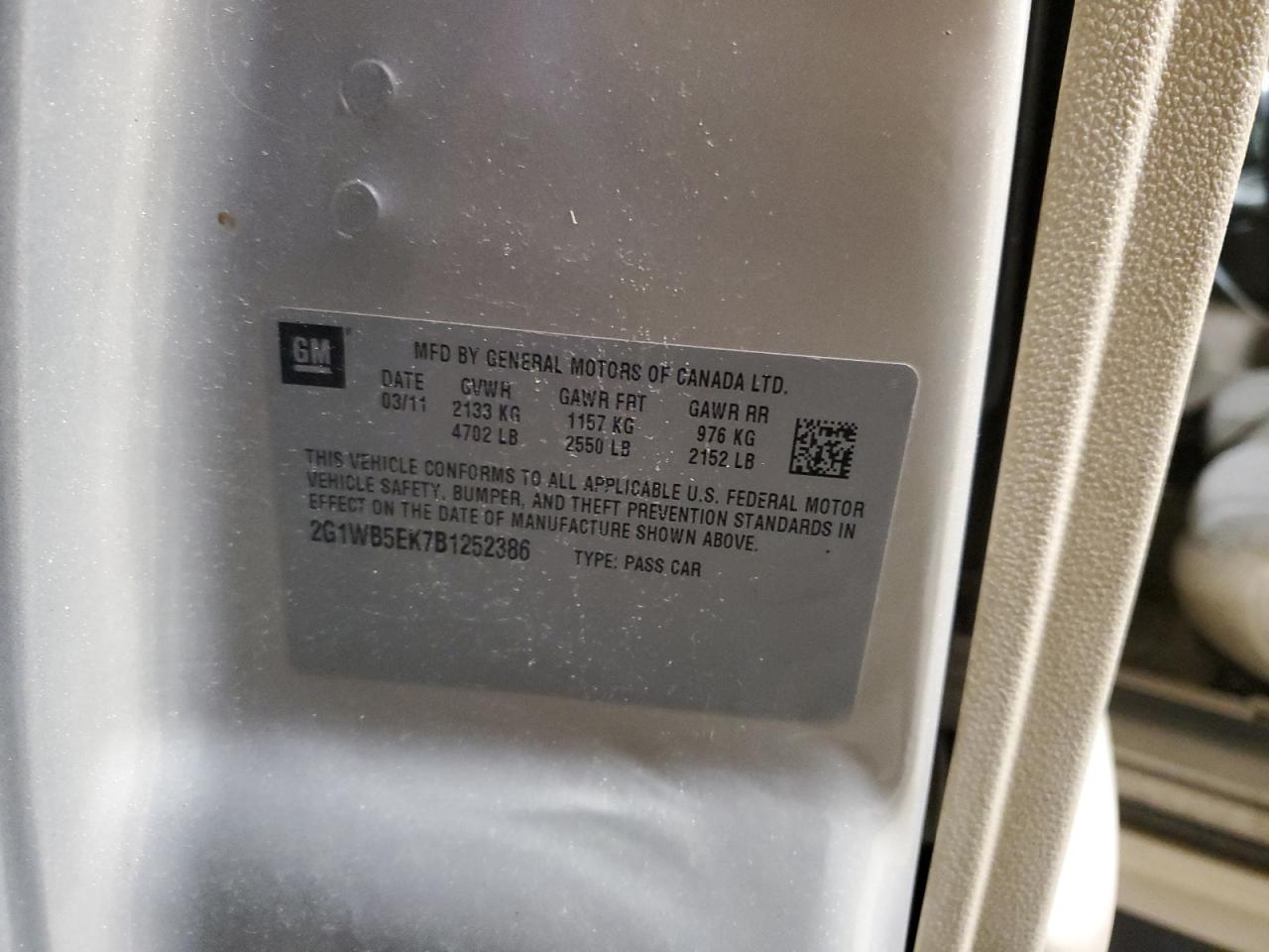 2G1WB5EK7B1252386 2011 Chevrolet Impala Lt