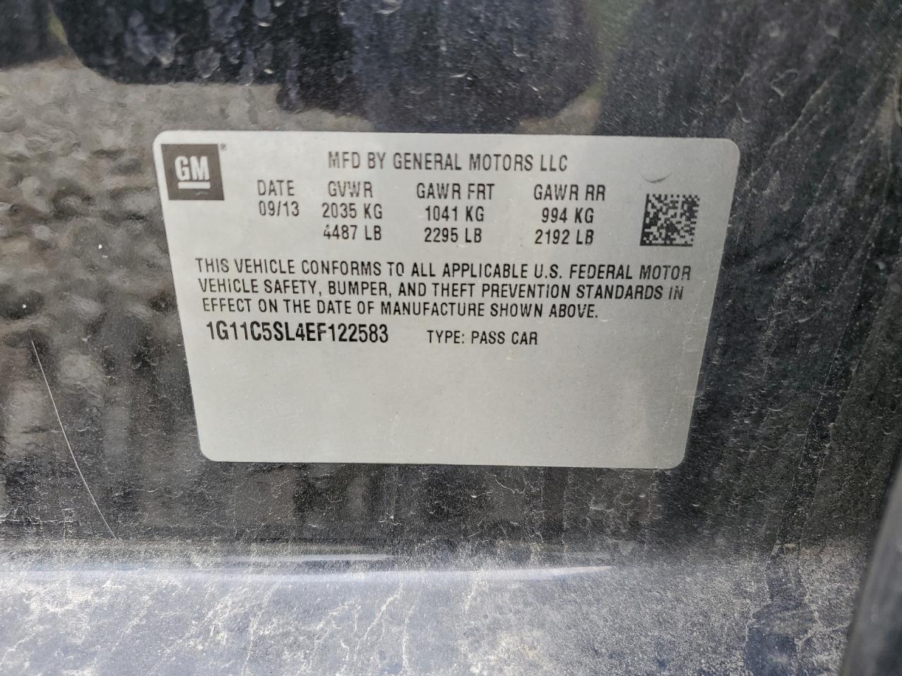 1G11C5SL4EF122583 2014 Chevrolet Malibu 1Lt