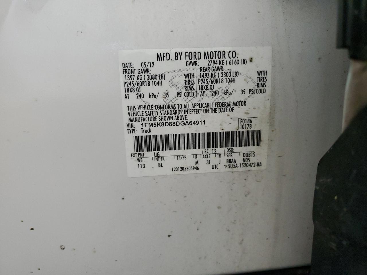 1FM5K8D88DGA64911 2013 Ford Explorer Xlt