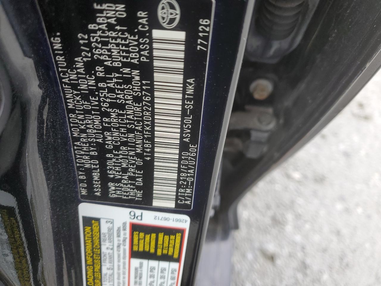 4T4BF1FKXDR276711 2013 Toyota Camry L