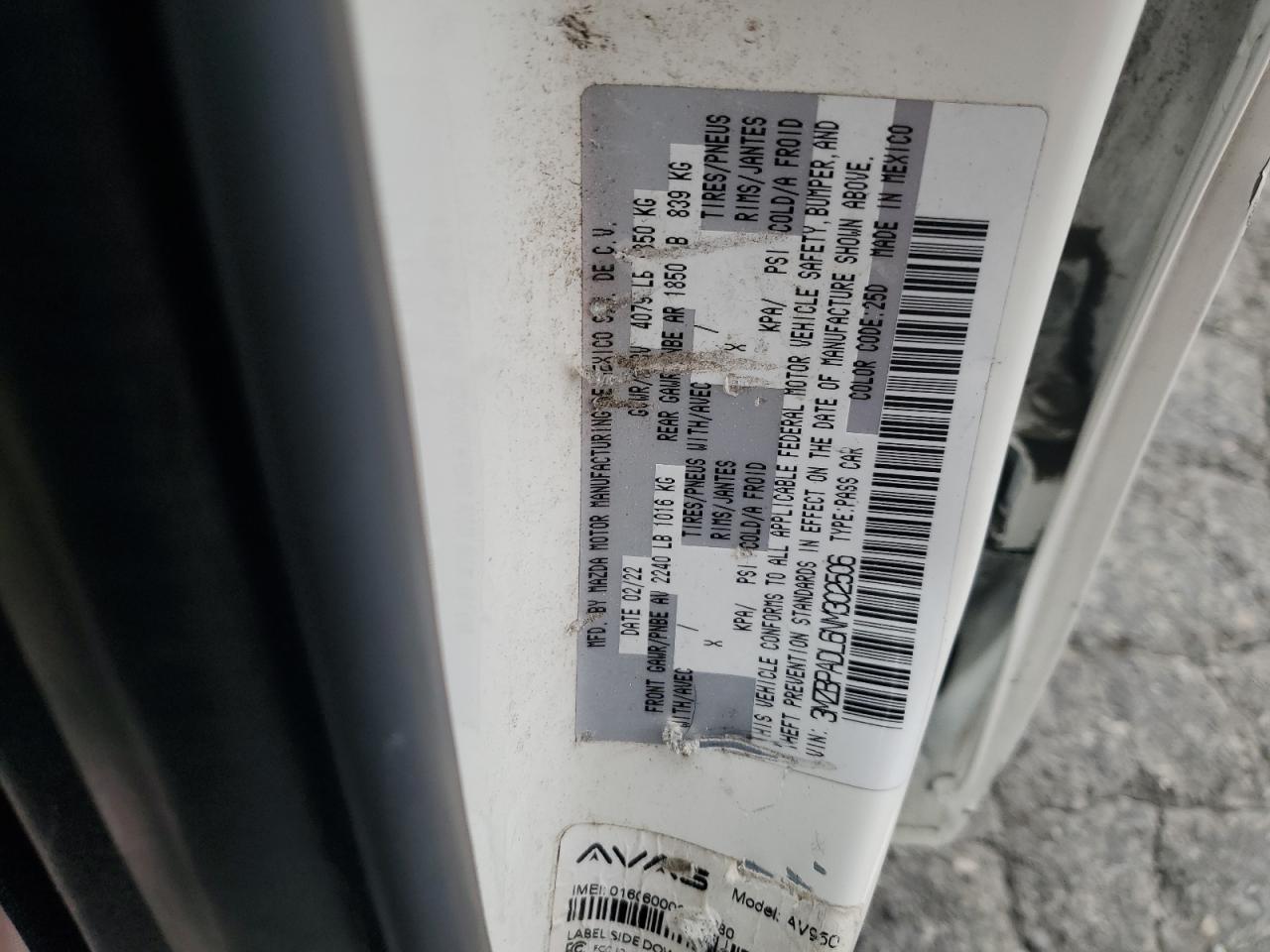 3MZBPADL6NM302506 2022 Mazda 3 Premium