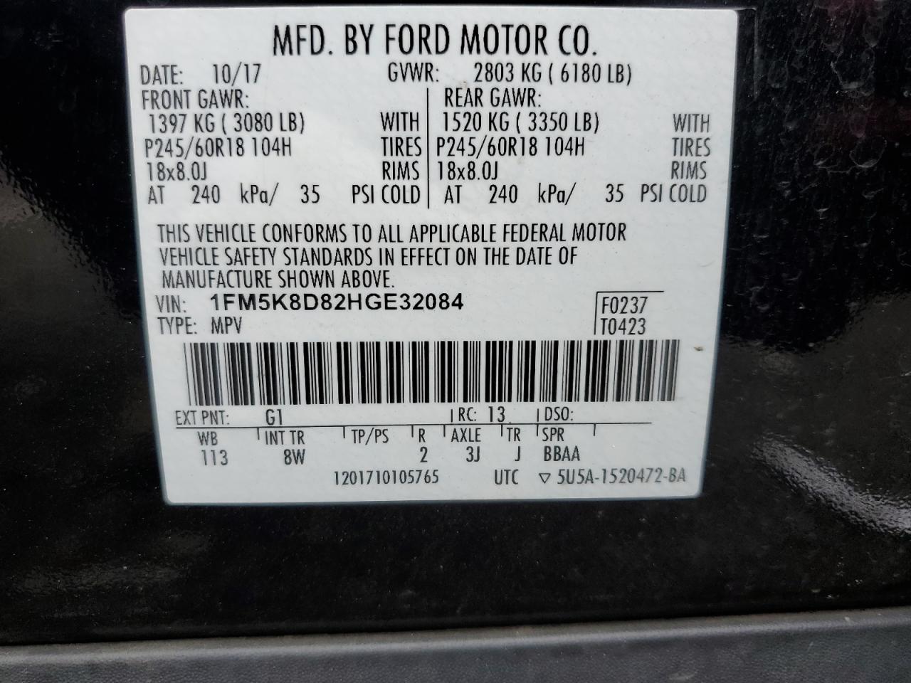 1FM5K8D82HGE32084 2017 Ford Explorer Xlt