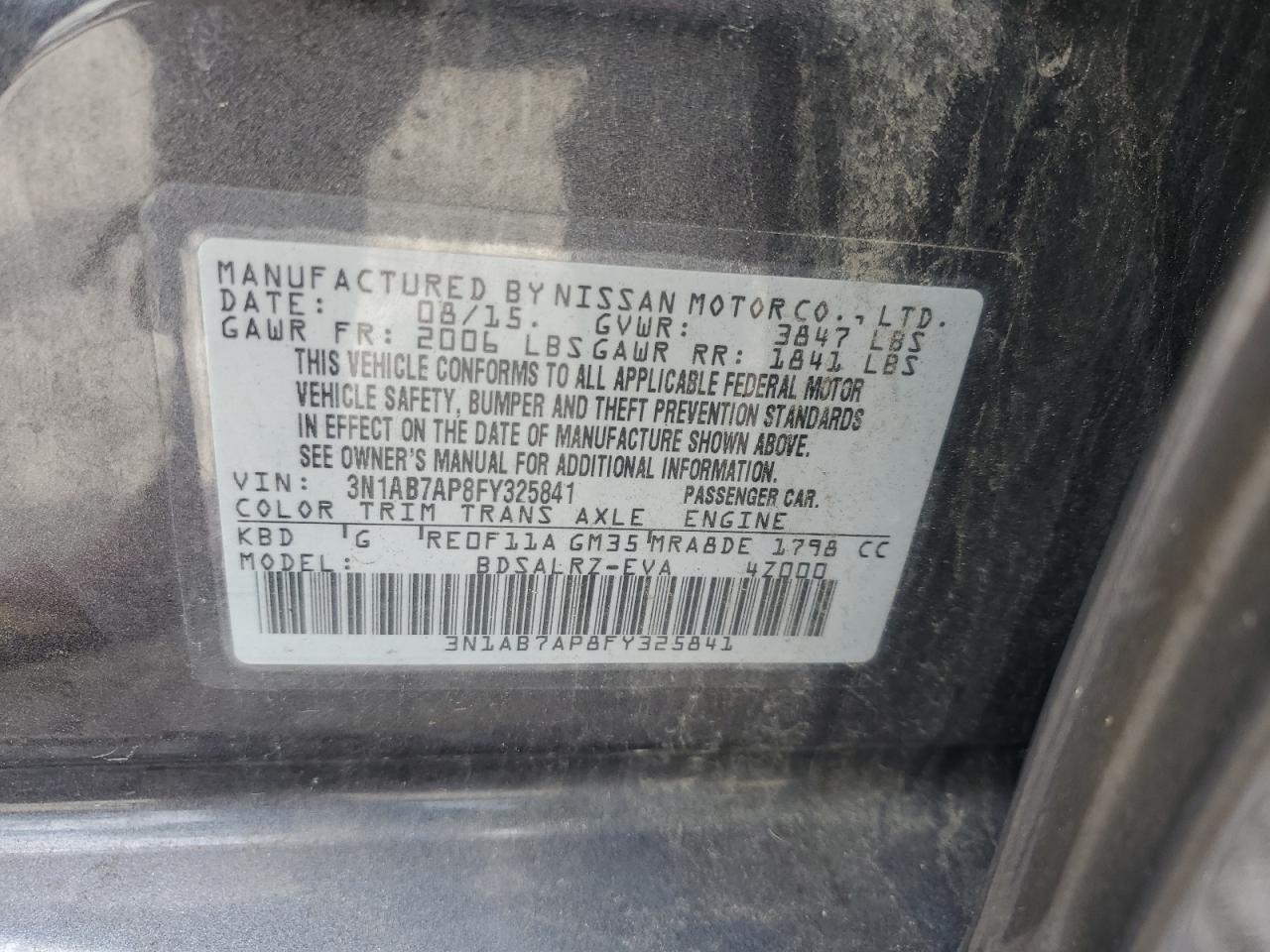 3N1AB7AP8FY325841 2015 Nissan Sentra S