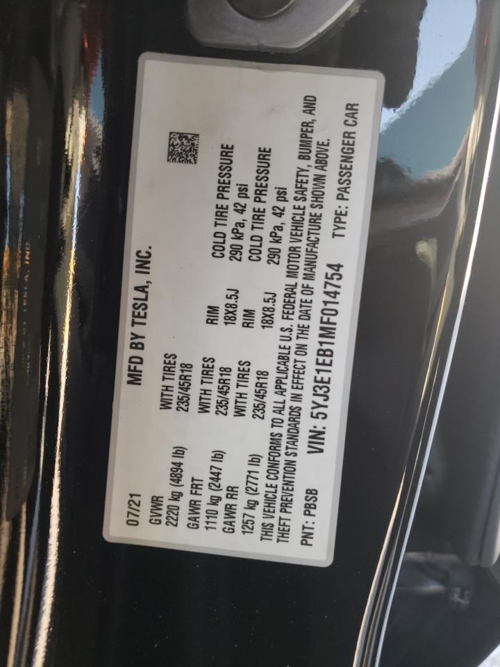 5YJ3E1EB1MF014754 2021 Tesla Model 3