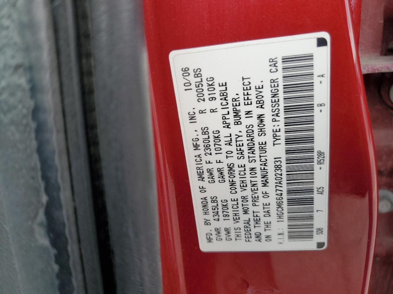 1HGCM66477A023831 2007 Honda Accord Se