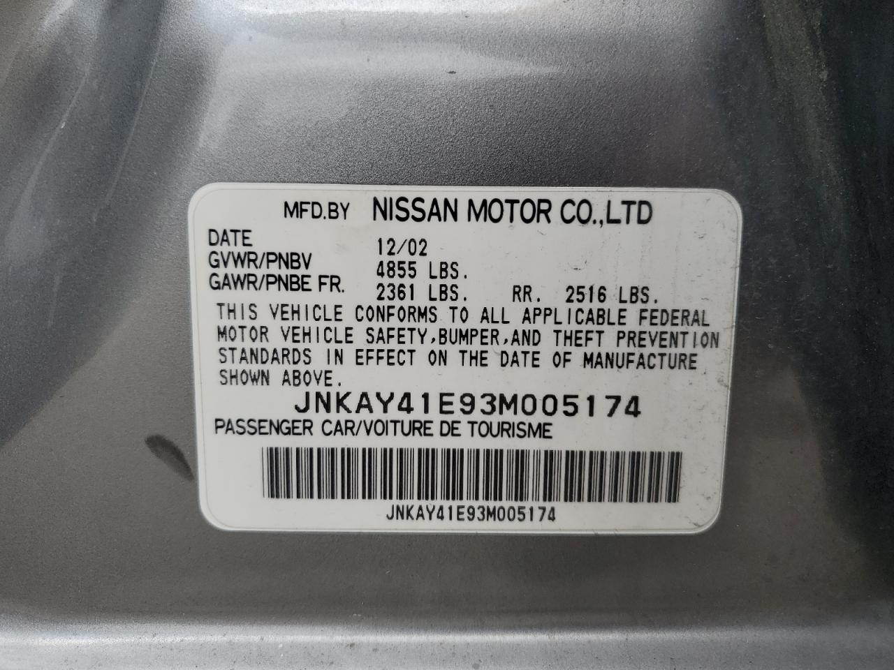 JNKAY41E93M005174 2003 Infiniti M45