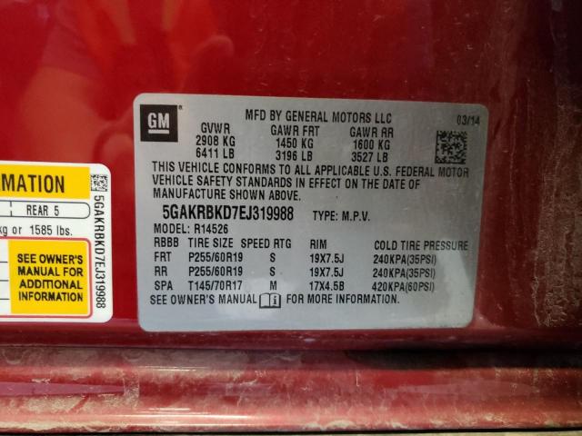 2014 Buick Enclave VIN: 5GAKRBKD7EJ319988 Lot: 55010374