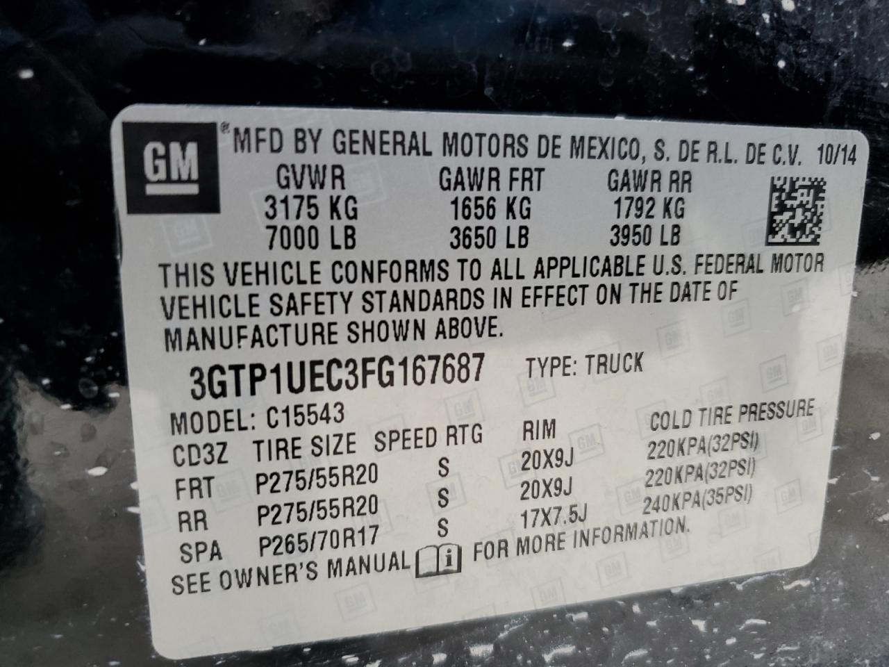 3GTP1UEC3FG167687 2015 GMC Sierra C1500 Sle