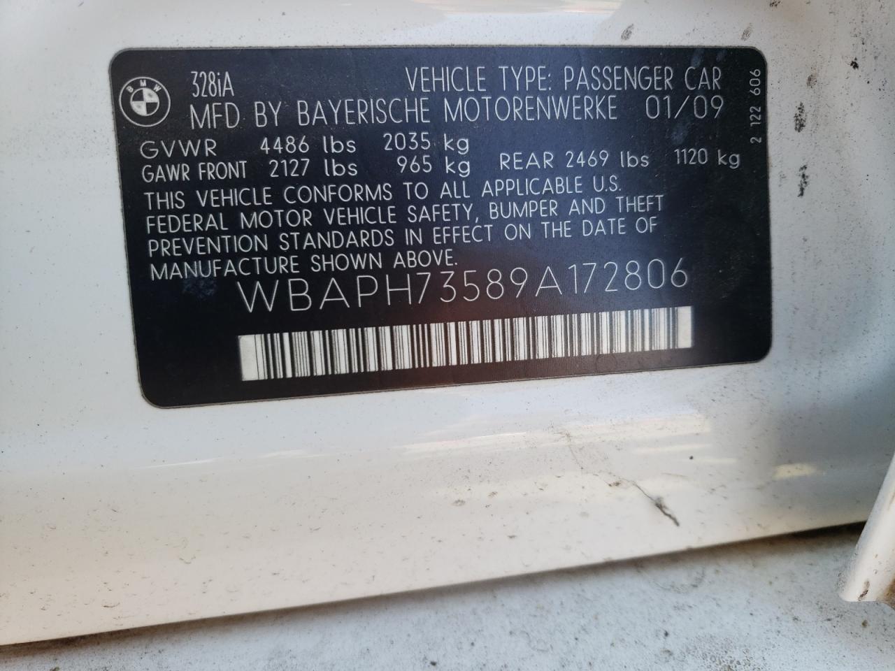 WBAPH73589A172806 2009 BMW 328 I