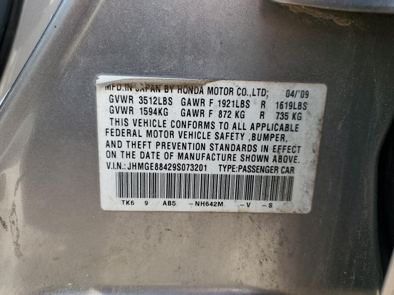 JHMGE88429S073201 2009 Honda Fit Sport