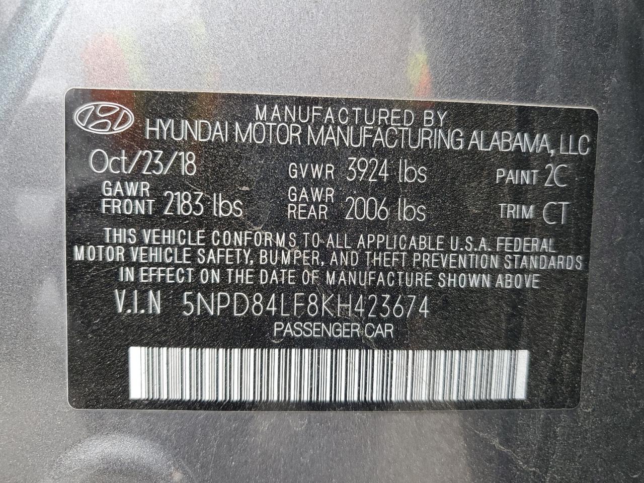 5NPD84LF8KH423674 2019 Hyundai Elantra Sel