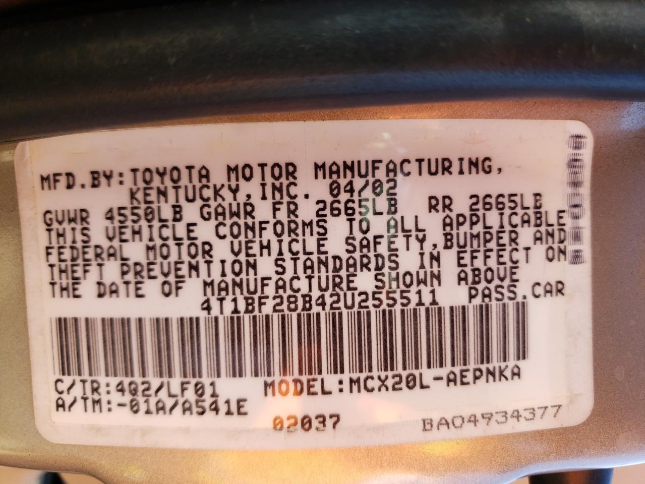 4T1BF28B42U255511 2002 Toyota Avalon Xl