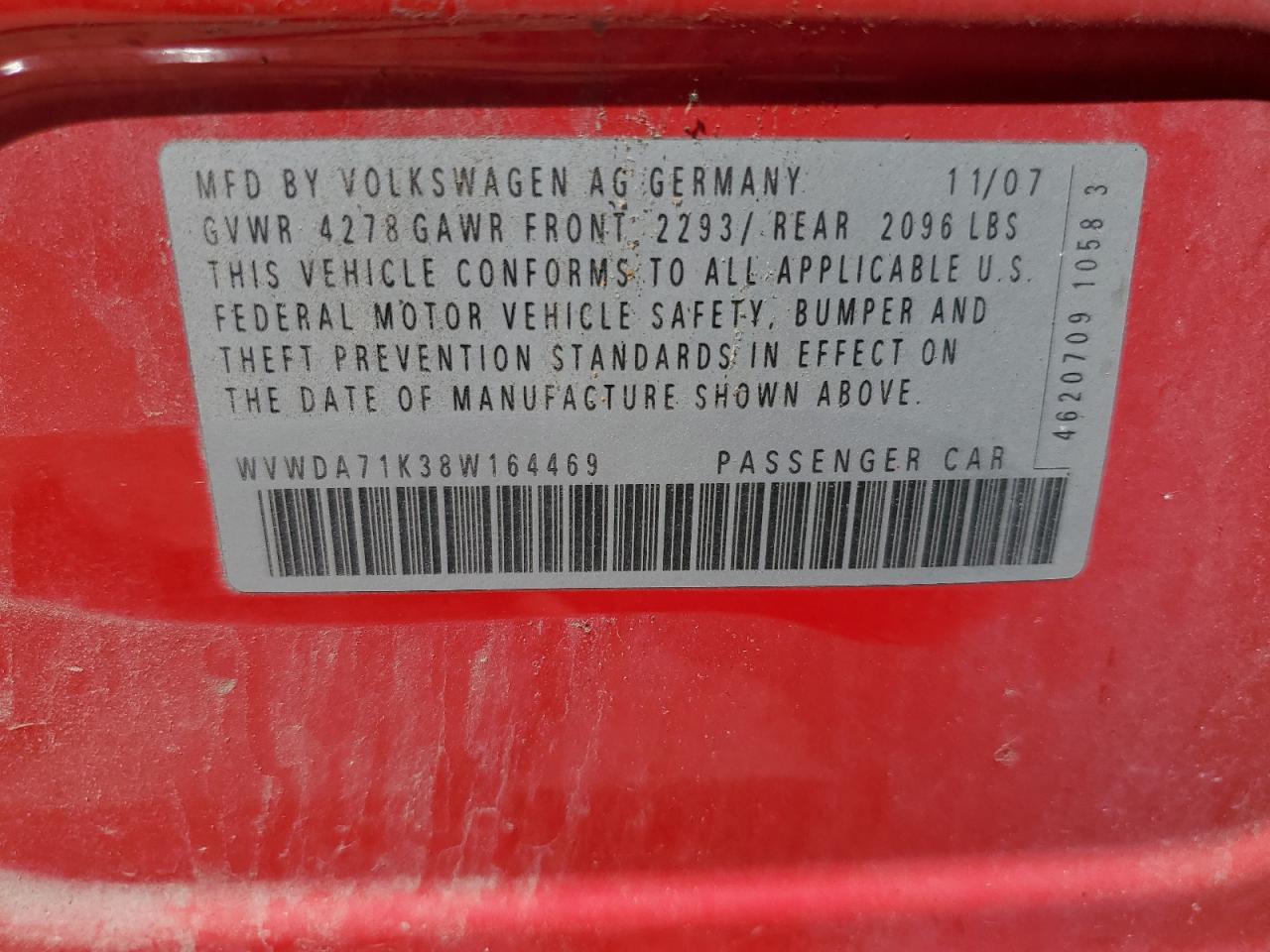 WVWDA71K38W164469 2008 Volkswagen Rabbit