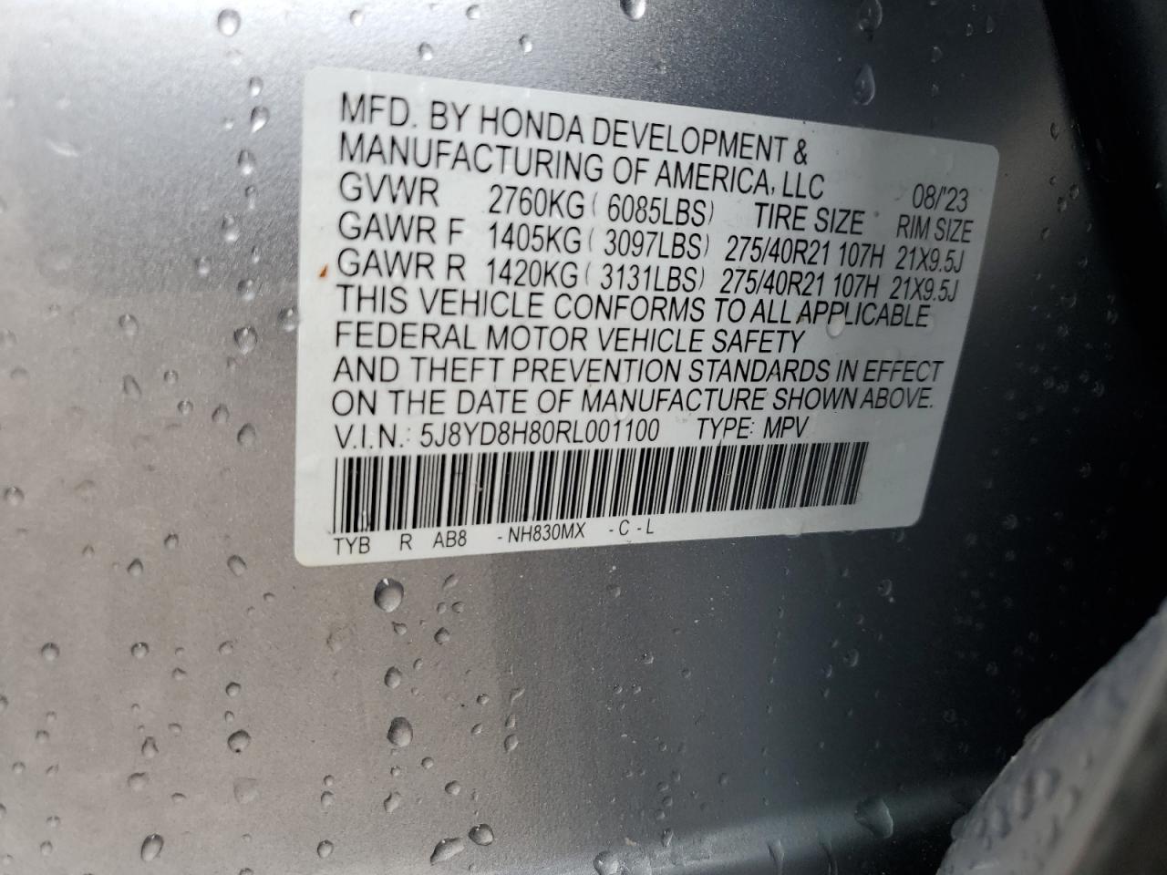 5J8YD8H80RL001100 2024 Acura Mdx Type S Advance