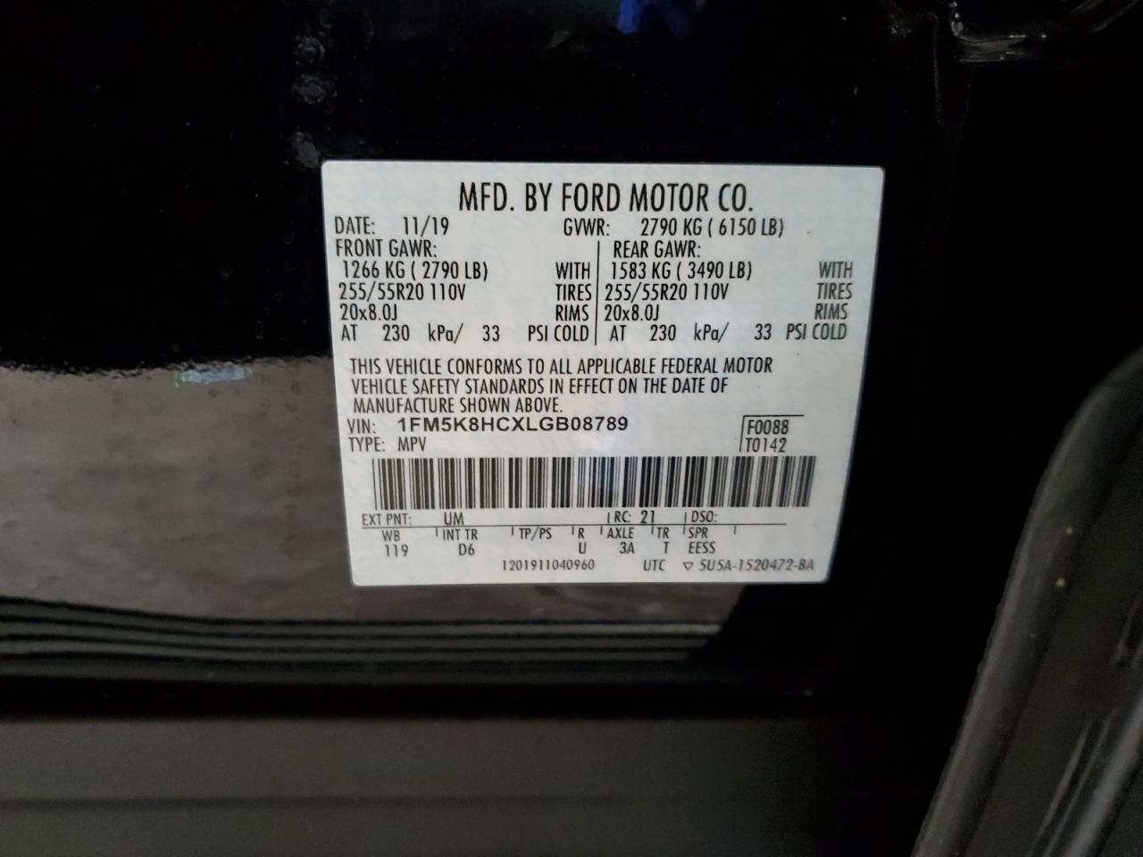 1FM5K8HCXLGB08789 2020 Ford Explorer Platinum