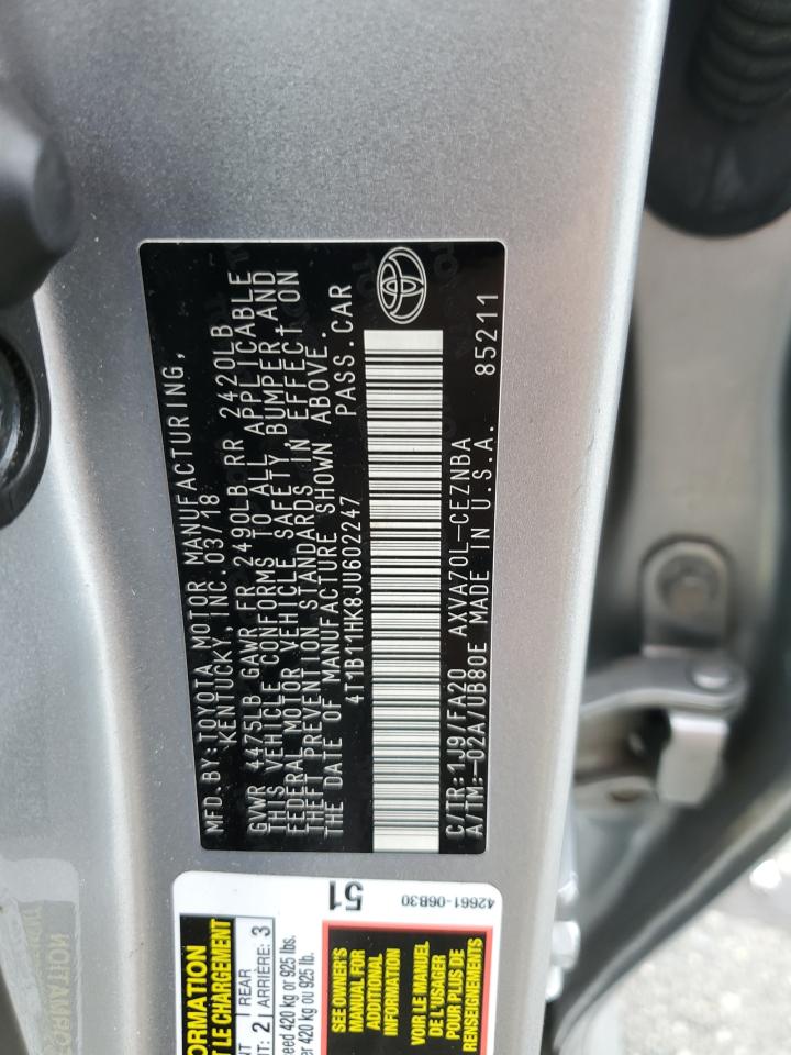 4T1B11HK8JU602247 2018 Toyota Camry L