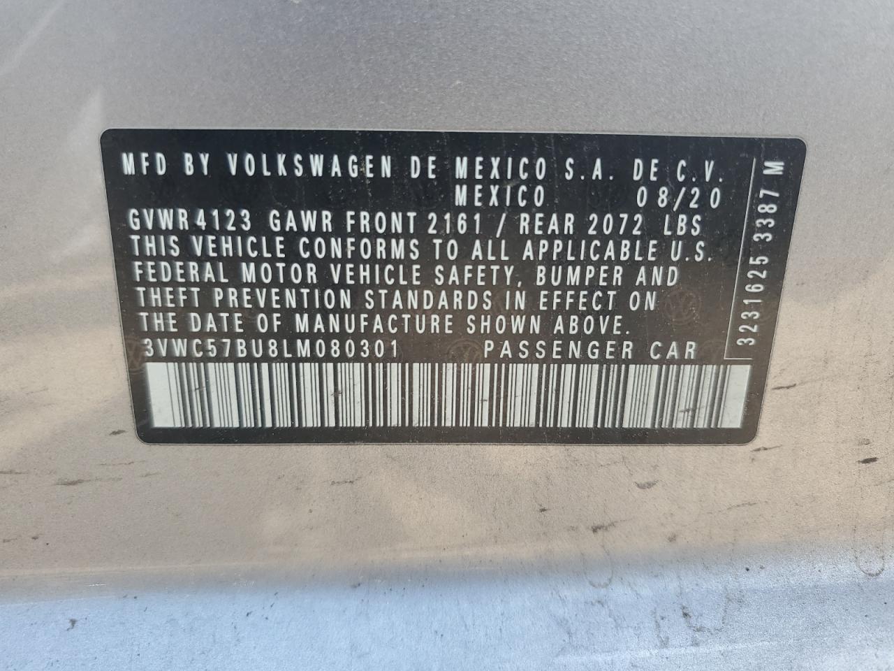 3VWC57BU8LM080301 2020 Volkswagen Jetta S