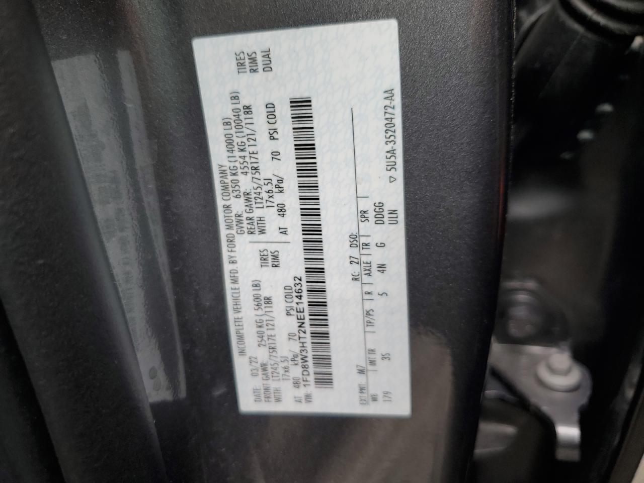 2022 Ford F350 Super Duty vin: 1FD8W3HT2NEE14632