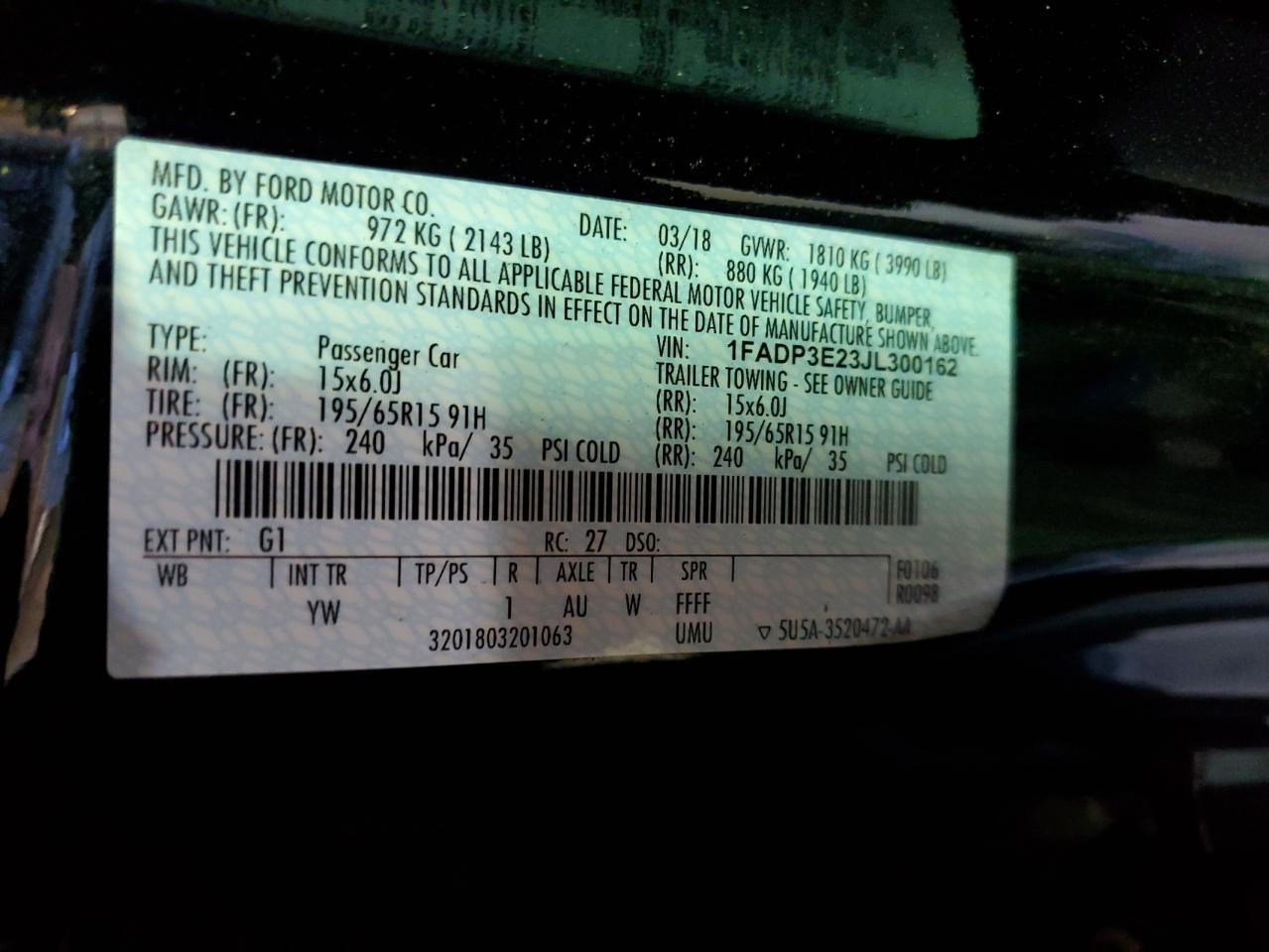 1FADP3E23JL300162 2018 Ford Focus S