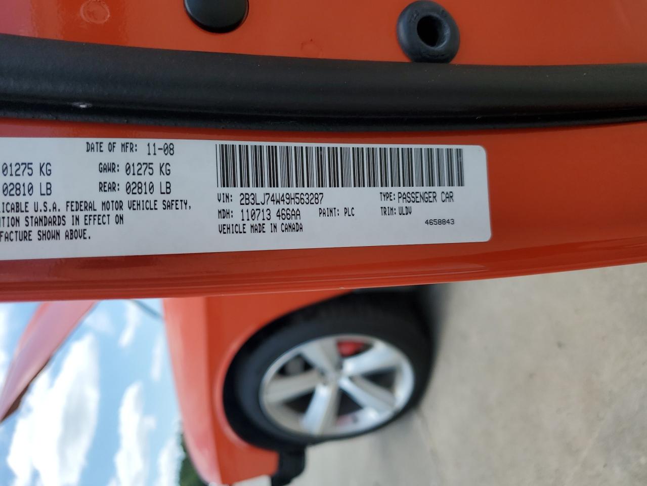 2B3LJ74W49H563287 2009 Dodge Challenger Srt-8