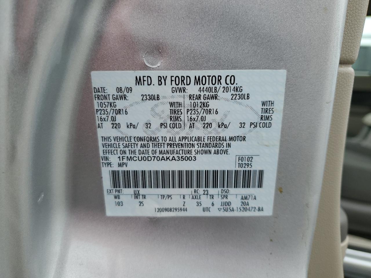 1FMCU0D70AKA35003 2010 Ford Escape Xlt