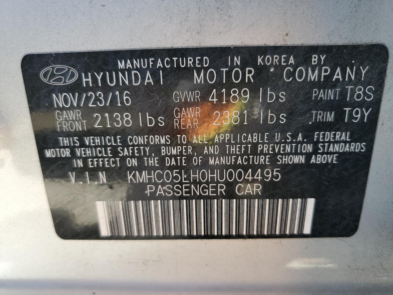 KMHC05LH0HU004495 2017 Hyundai Ioniq Limited