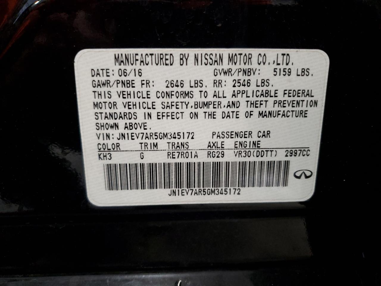 JN1EV7AR5GM345172 2016 Infiniti Q50 Premium