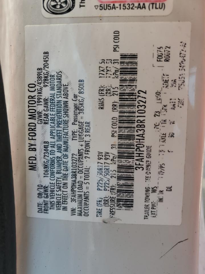 3FAHP0HA3BR103272 2011 Ford Fusion Se