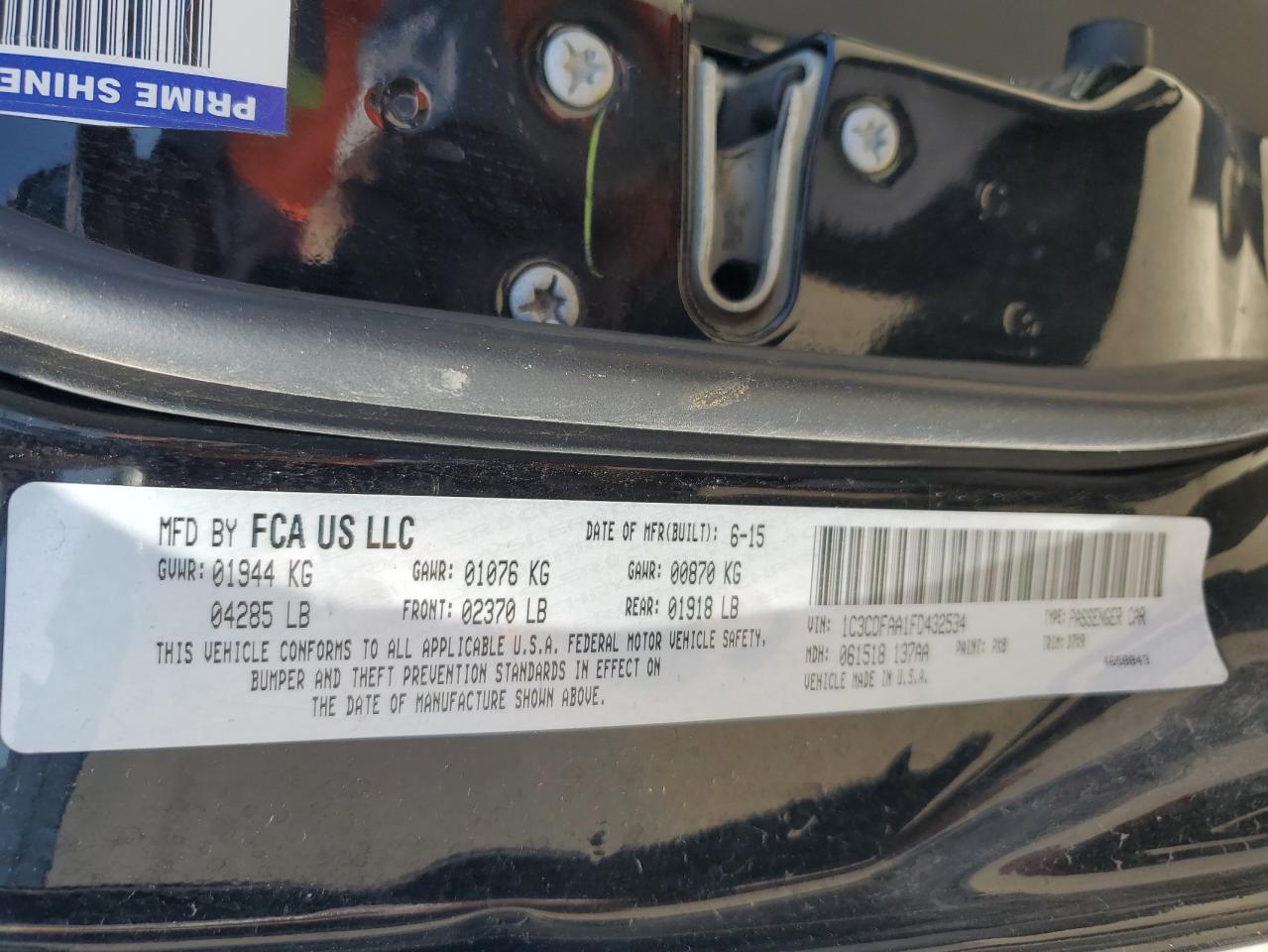 1C3CDFAA1FD432534 2015 Dodge Dart Se