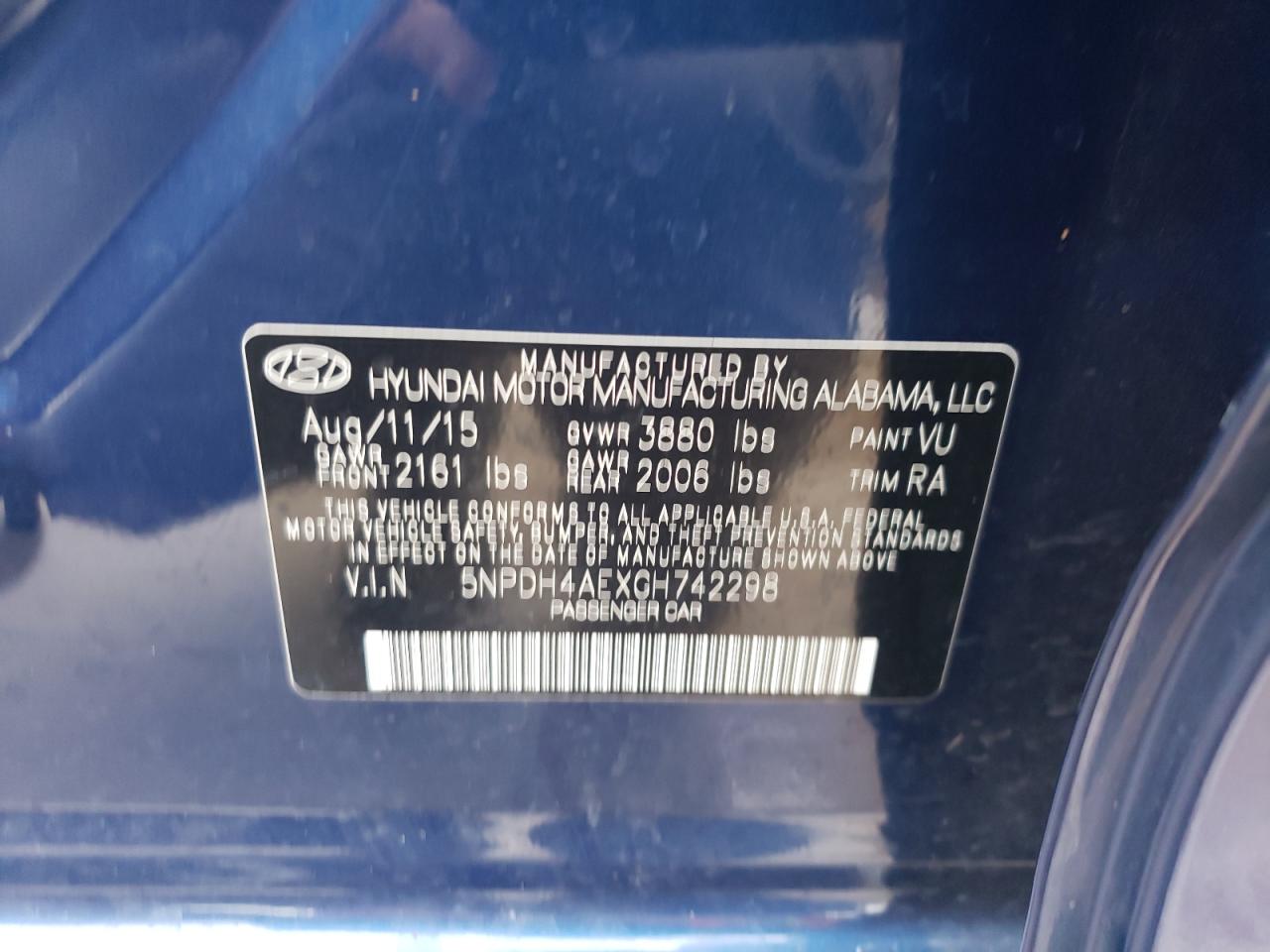 5NPDH4AEXGH742298 2016 Hyundai Elantra Se