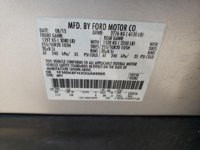 2016 Ford Explorer Limited VIN: 1FM5K8FH3GGA69595 Lot: 56592274