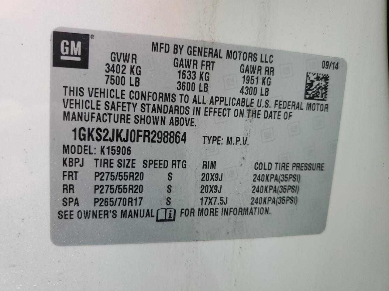 1GKS2JKJ0FR298864 2015 GMC Yukon Xl Denali