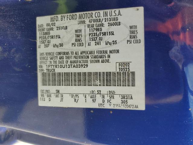 2003 Ford Ranger VIN: 1FTYR10U13TA03929 Lot: 56271194