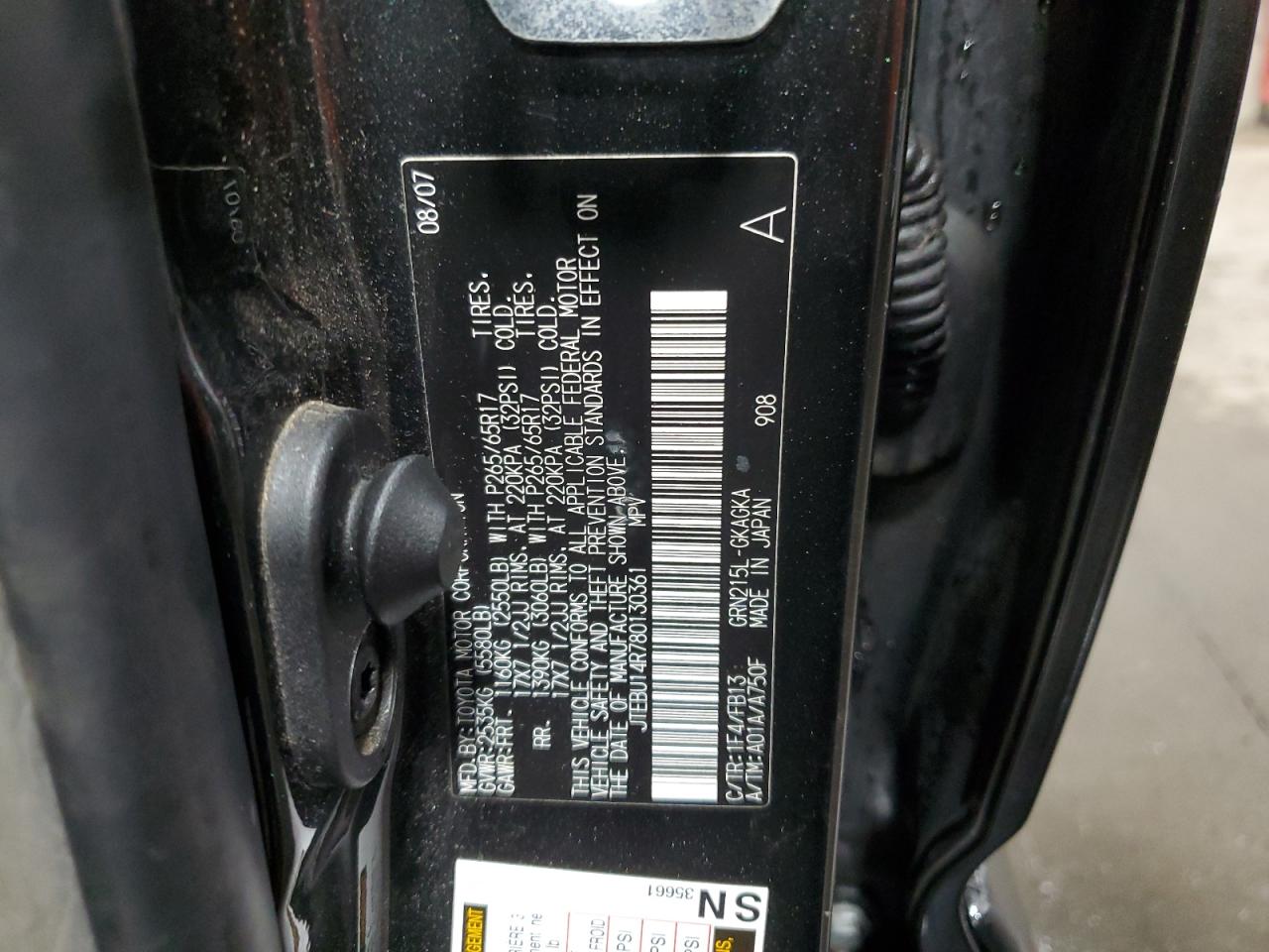 JTEBU14R780130361 2008 Toyota 4Runner Sr5