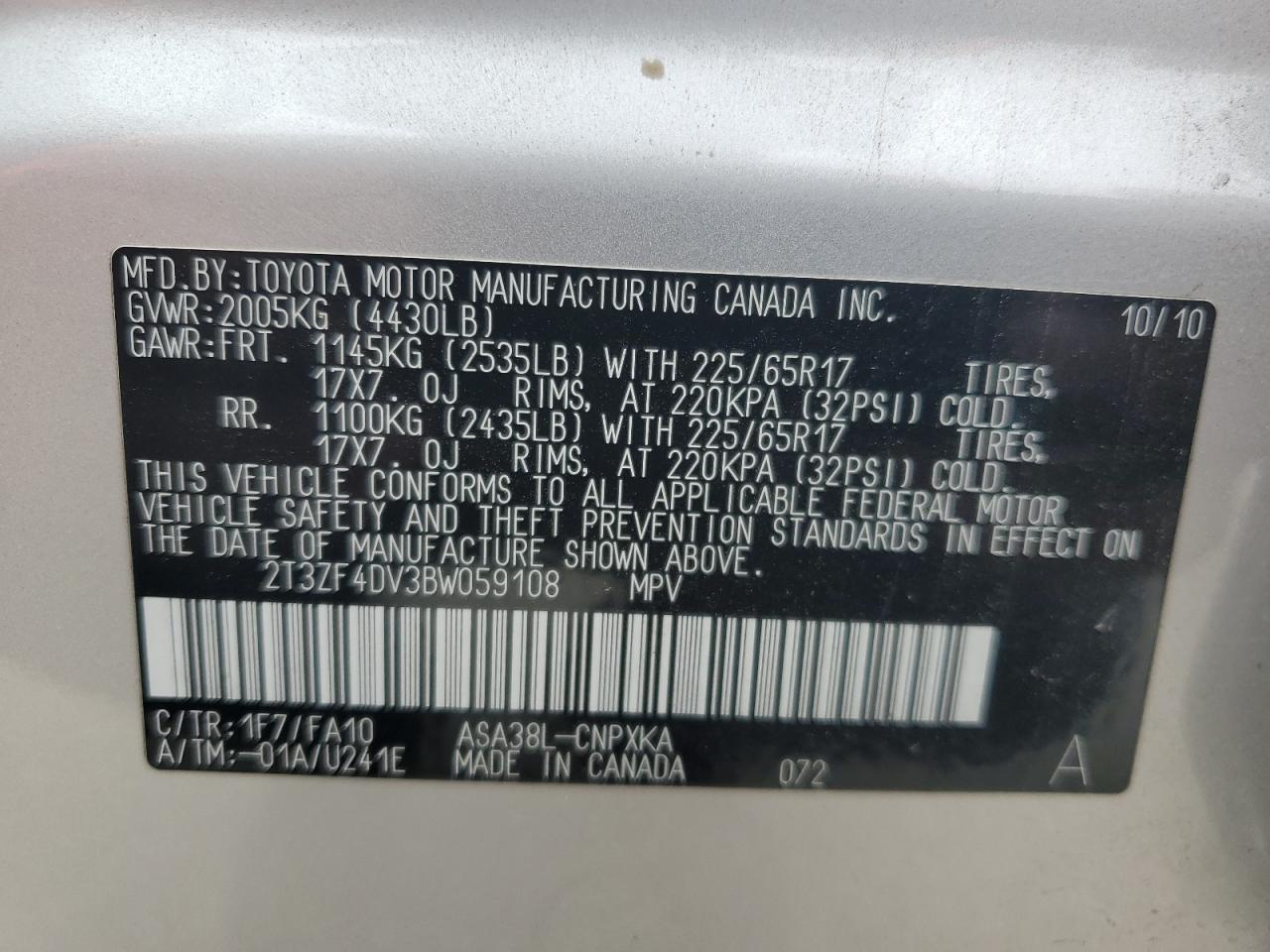 2T3ZF4DV3BW059108 2011 Toyota Rav4