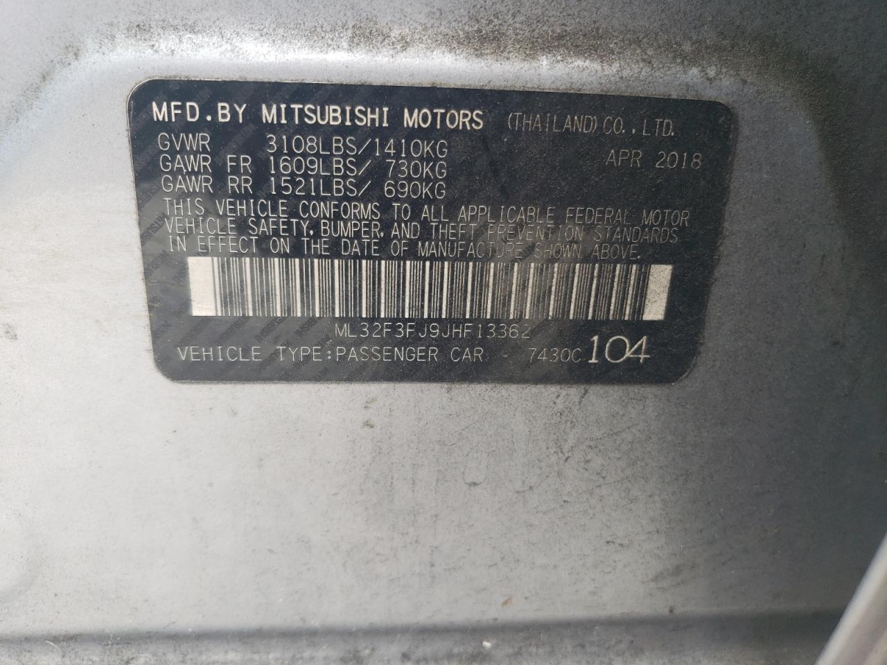 ML32F3FJ9JHF13362 2018 Mitsubishi Mirage G4 Es