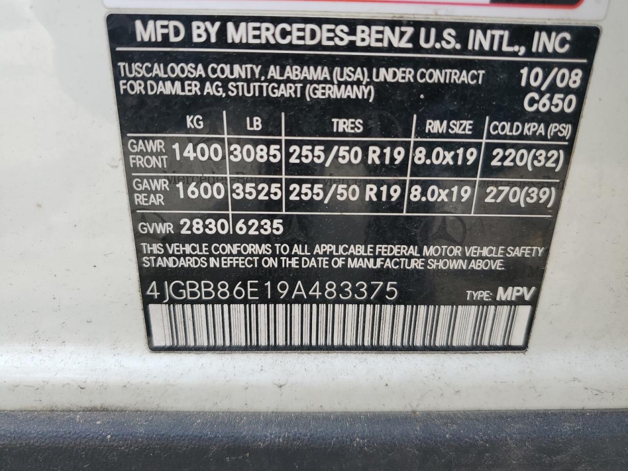 4JGBB86E19A483375 2009 Mercedes-Benz Ml 350