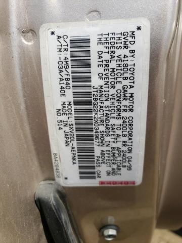 1999 Toyota Camry Le VIN: JT2BG22K2X0349677 Lot: 53161974