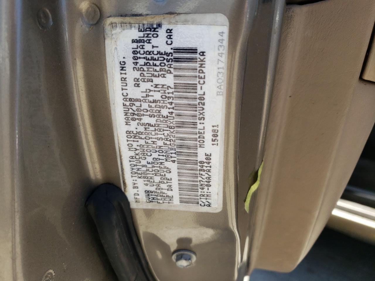 4T1BG22K8XU414317 1999 Toyota Camry Ce