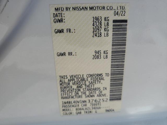 2022 Nissan Altima Sv VIN: 1N4BL4DV1NN376252 Lot: 54810434