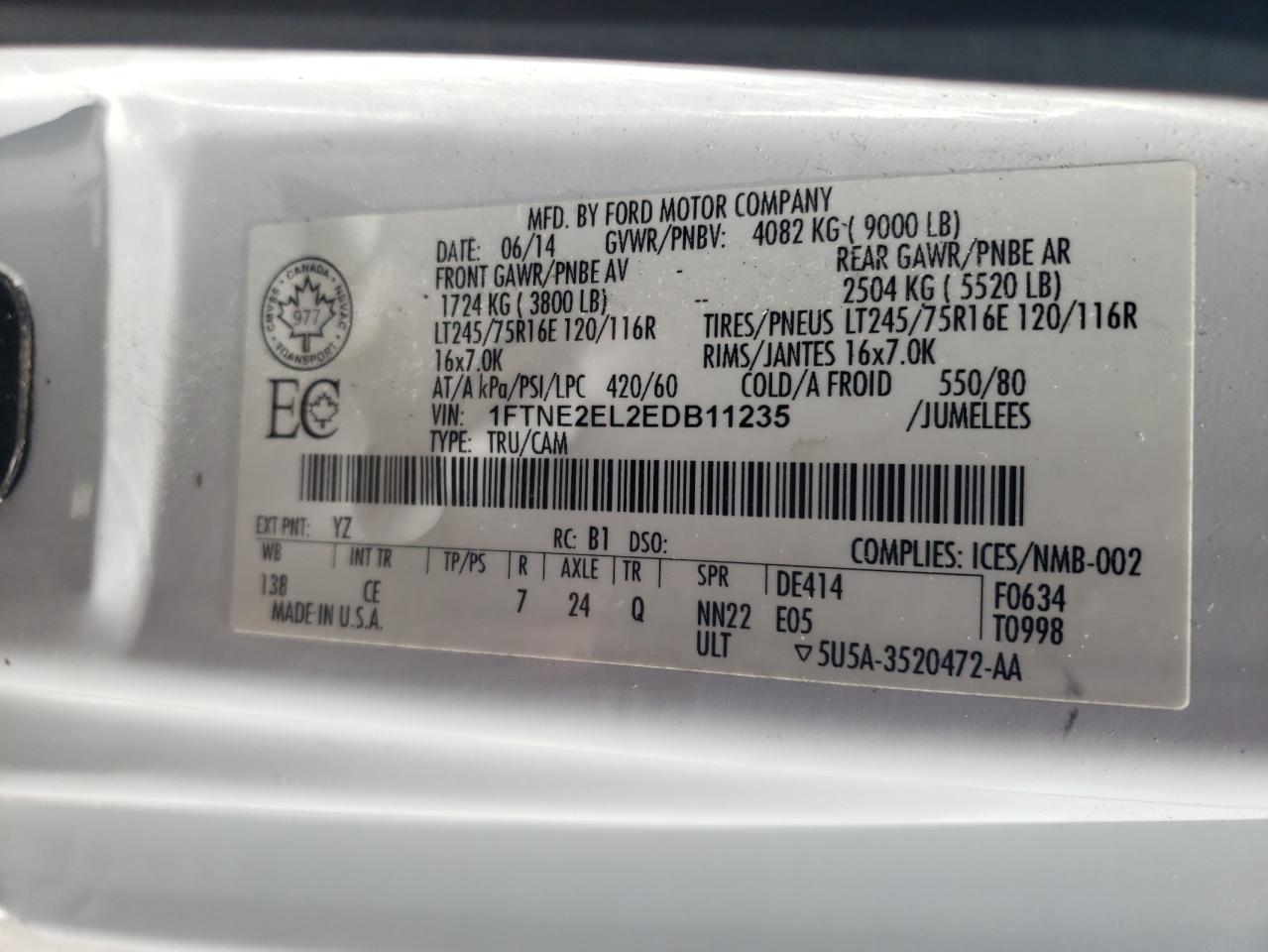 1FTNE2EL2EDB11235 2014 Ford Econoline E250 Van