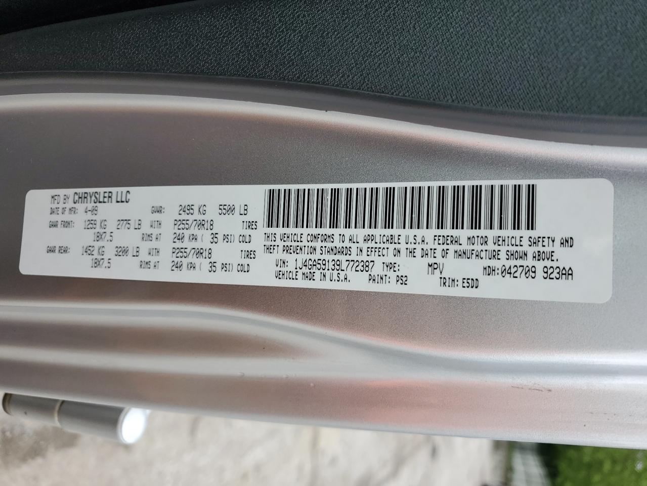 1J4GA59139L772387 2009 Jeep Wrangler Unlimited Sahara