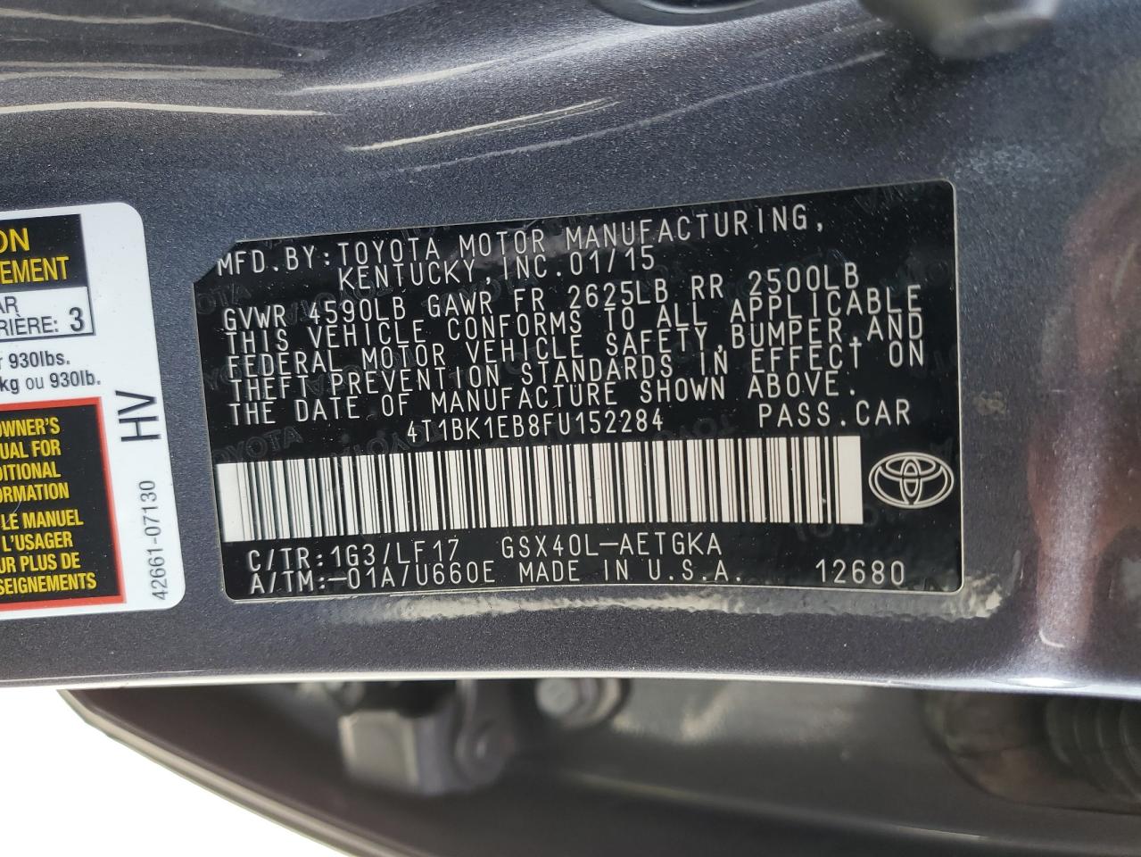 4T1BK1EB8FU152284 2015 Toyota Avalon Xle