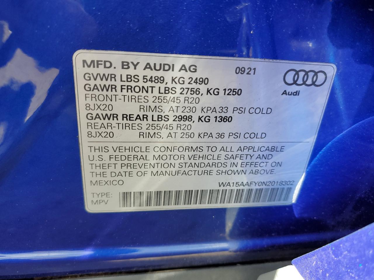 WA15AAFY0N2018302 2022 Audi Q5 Sportback Prm Pls 45