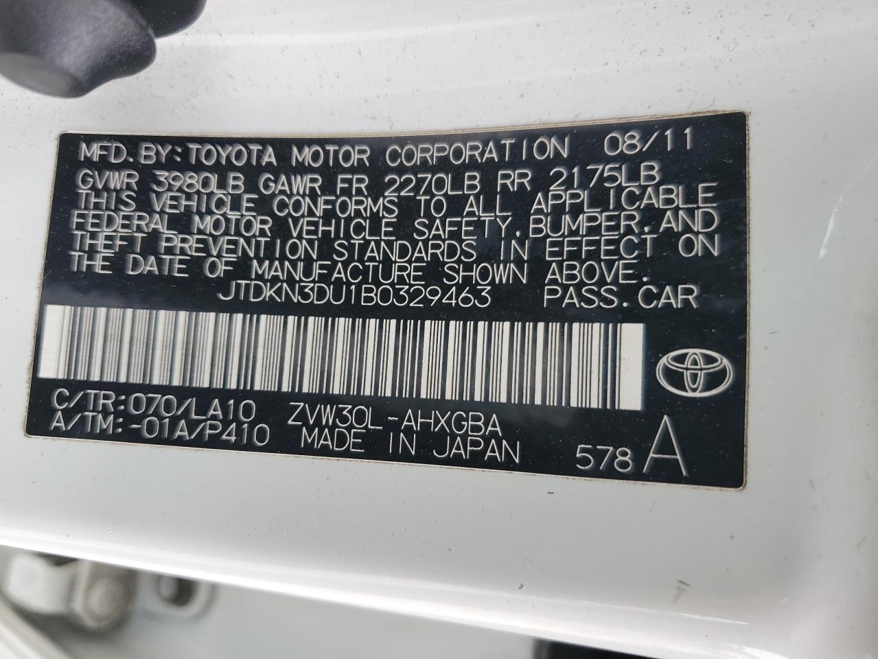 JTDKN3DU1B0329463 2011 Toyota Prius