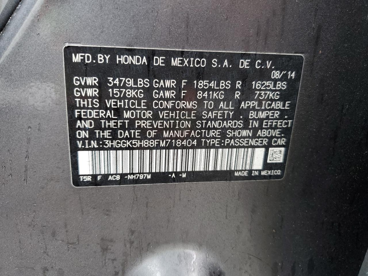 3HGGK5H88FM718404 2015 Honda Fit Ex