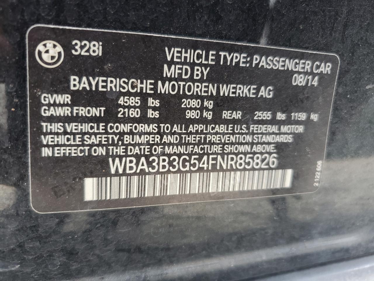 WBA3B3G54FNR85826 2015 BMW 328 Xi